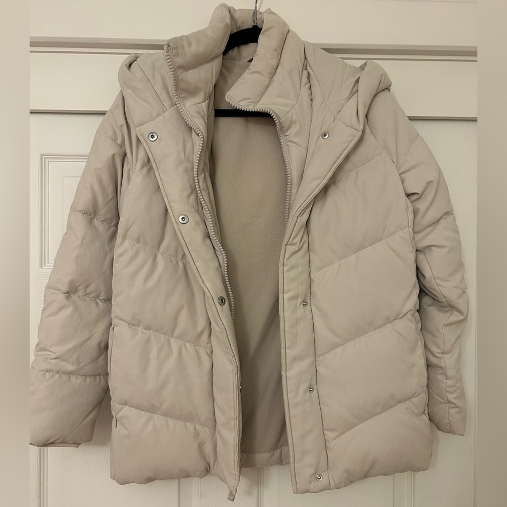 Abercrombie ultra mid length puffer coat cream